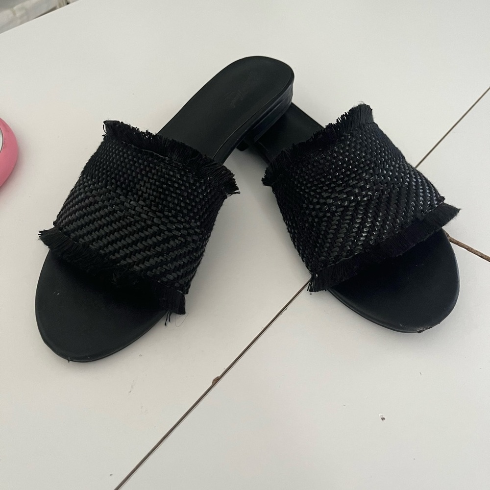Black Woven Slide Sandals